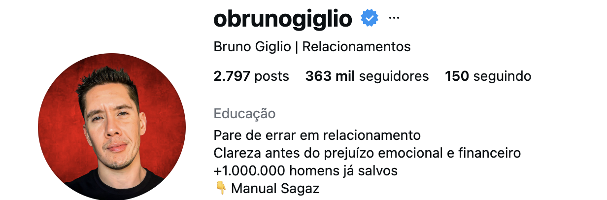 Perfil do Instagram @obrunogiglio com 363 mil seguidores